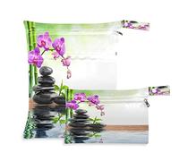 Flower Japanese Zen - Sacchetti riutilizzabili per pannolini di stoffa per bambini, con 2 tasche con cerniera, impermeabili, da viaggio, spiaggia, piscina, palestra, per costumi da bagno bagnati,