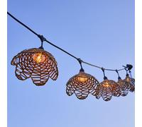 Flower Light Catena luminosa collegabile da esterno, con paralume in polyrattan, stile bohémien, 7 lampadine a filamento, attacco E27, luce LED bianco caldo, lunghezza 6 m