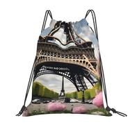 Flower Paris Eiffel Tower Print Borsa con Cordoncino Zainetto Moda Stringa Borsa con Coulisse per Shopping Vacanze Vita Quotidiana 36X42Cm