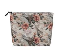 Flower Paris Torre Eiffel Organizer per cosmetici, grande borsa in canapa finta, resistente all'acqua, con cerniera, per viaggi quotidiani