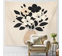 Flower Pattern Beige Black Flowers Vase Arazzo Arazzo Parete Decorazioni Murali Arazzi Parete Per Soggiorno Casa Camera Da Letto 150x230cm
