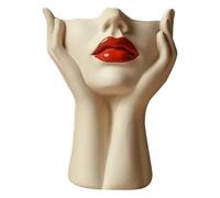Flower Pot,Bohemian Wall With Female Head Shape Feminine Design Modern Statue Storage Decoration Makeup Brush Holder For Table Shelf, Organizer Boho Makeup Storage PzY537 (Beige1, 12X17X8cm)