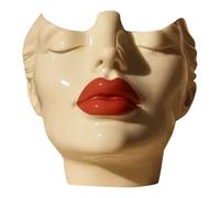 Flower Pot,Bohemian Wall With Female Head Shape Feminine Design Modern Statue Storage Decoration Makeup Brush Holder For Table Shelf, Organizer Boho Makeup Storage PzY537 (Beige2, 15X12X8cm)