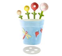 Flower Pot Measuring Spoons - Ceramic Flowers Measuring Spoon | Baking Measurìng Spoons | 5 Piece Set with Flower Pot Base, Blue Decorative Kitchen Gadgets for Dry and Wet Ingredients