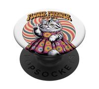 Flower Purrwer - Gatto della pace USA con 1776 - Retro Groovy Art PopSockets PopGrip Adesivo