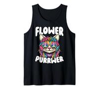 Flower Purrwer Hippie Cat Retro Arcobaleno Groovy Art Canotta