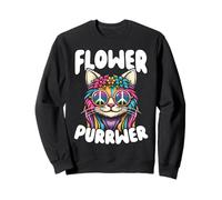 Flower Purrwer Hippie Cat Retro Arcobaleno Groovy Art Felpa