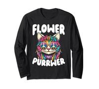 Flower Purrwer Hippie Cat Retro Arcobaleno Groovy Art Maglia a Manica