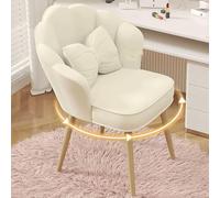 Flower-Sd, sgabello da trucco, girevole a 360°, con schienale alto, seduta moderna bianca per il trucco, per soggiorno/spogliatoio, tavolo e tavolo