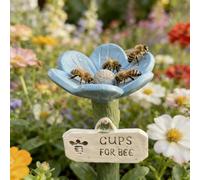 Flower-Shaped Ceramic Bee Watering Station, Bath for Bees, Colorful Butterfly Hydration Spots with Flower Design, Bee Cups for Garden Yard, Lawn, Patio, Balcony (Blue)