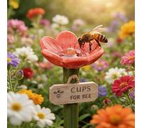 Flower-Shaped Ceramic Bee Watering Station, Bath for Bees, Colorful Butterfly Hydration Spots with Flower Design, Bee Cups for Garden Yard, Lawn, Patio, Balcony (Red)