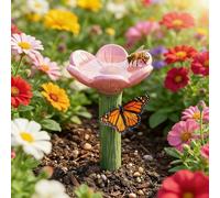 Flower-Shaped Ceramic Bee Watering Station, Bath for Bees, Colorful Butterfly Hydration Spots with Flower Design, Bee Cups for Garden Yard, Lawn, Patio, Balcony (Pink)