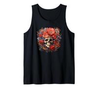 Flower Skull Decor Floral Goth Skull with Red Poppy Flowers Canotta