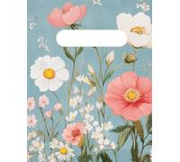 flower Stitched Notebook, 120 Ruled Pages, color Cover with White Text Paper Interior