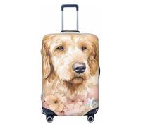 Flower The Golden Retriever - Copertura elastica per valigia, da viaggio, antigraffio, con stampa, Nero , M