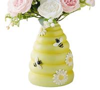 Flower Vase - Rustic Blossom Holder for Bouquet | Ceramic Craft with Bee Daisy Design, Table Centerpiece Decor, Ideal for Bedroom Kitchen Office Shelf Dorm Wedding Indoor Party