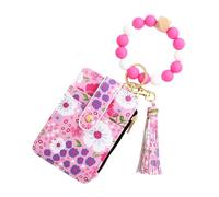 Flower Wallet Purse - Keychain Wristlet Wallet with Folded Edge | Lovely Faux Leather Small Credit Card Holder | Silicone Bracelet Wallets for ID and Keys | Floral Aesthetic Card Holder for Women