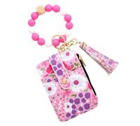 Flower Wallet Purse, Portachiavi Wristlet Wallet, Folded Edge Faux Leather Design, Small Credit Card & ID Holder, Silicone Braccialetto Style, 3.35x4.72 inch, rosa caldo, Se référer au descriptif