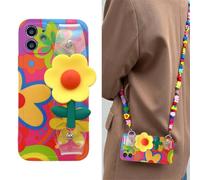 Flower with Lanyard Neck Strap Silicone Phone Case for iPhone 15, 14, 13, 12 Series, Crossbody Case with Lanyard And Wristband Kickstand (for iPhone 13,Sunflower)