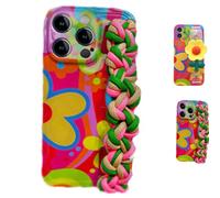Flower with Lanyard Neck Strap Silicone Phone Case for iPhone, Cell Phone Lanyard Crossbody, Soft Back Cove case (for iPhone 13,Belt+case B)
