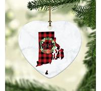 Flower Wreath Red And Black Buffalo Plaid Island Rhode Map Us State Ornamenti Natalizi Pendente In Porcellana Decorazioni Appendere Per Esterni Domestico Commerciale 7.3Cm