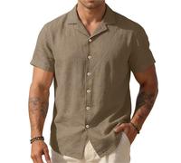 flowereyes Camicia Uomo Collo Cuban Maniche Corte Texturizzato a Bottoni Casual Estate Leggera Maglia Spiaggia per Vacanze Quotidiano