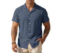 flowereyes Camicia Uomo Collo Cuban Maniche Corte Texturizzato a Bottoni Casual Estate Leggera Maglia Spiaggia per Vacanze Quotidiano