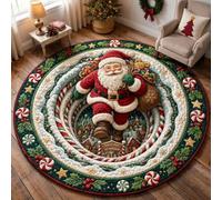 flowereyes Tappeti di Natale 3D Rotondi Tappo Illusione Ottica Polo Nord | Tappeti 3D Illusione Zerbino di Natale Tappeto Rotondo Decorazione Natalizia per Uso Quotidiano Interno Esterno