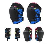 Floweringbeter 2 gomitiere per sci, ginocchiere e gomitiere, anti-caduta, per sci, snowboard, in polietilene, rigido, set da sei pezzi, protezione extra spessa (S-blu)