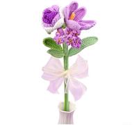 Floweringbeter Bouquet rustico elegante all'uncinetto con rose e tulipani e non ti scordar di me per lo stile dello spazio abitativo (viola)
