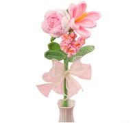 Floweringbeter Bouquet rustico elegante all'uncinetto con rose e tulipani e non ti scordar di me per lo stile dello spazio abitativo (rosa 2)