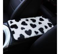 Floweringbeter Cuscino per console centrale auto, in peluche, con motivo a cuore e coniglio, per una guida confortevole durante il freddo (nero)