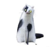 Floweringbeter Gatto fatto a mano in feltro di lana con caratteristiche espressive e morbidezza tattile, aggiunge personalità e calore al display della tua scrivania (strano gatto)