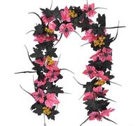 Floweringbeter Ghirlanda di Halloween 170 cm rampicante floreale con foglie nere fiori rosa raccapriccianti ragni decorazione per feste casa porta mensola parete scala (vite 01)