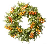 Floweringbeter Ghirlanda sintetica a tema autunnale con verde di eucalipto e bacche per lo stile dell'ingresso e dello spazio abitativo