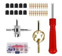 Floweringbeter Kit di strumenti per la riparazione della valvola degli pneumatici dell'auto, 33 pezzi, con rimozione dello stelo della valvola 4 in 1 e installatore a doppia testa per la manutenzione
