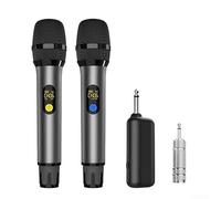 Floweringbeter Microfono senza fili, a doppio canale, microfono grigio con interfaccia da 6,3 mm, per karaoke, KTV, 25,5 x 9,5 x 7,3 cm