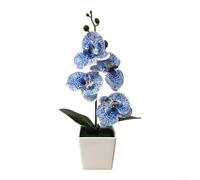Floweringbeter Orchidea artificiale minimalista con quattro fiori realistici e morbide transizioni di colore in elegante vaso quadrato bianco per ambienti interni tranquilli (blu)