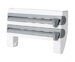 Floweringbeter Organizzatore di plastica del supporto della parete per il foglio di alluminio della pellicola trasparente e la carta cerata con le frese rotonde e triangolari (grigio-blu)