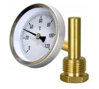 Floweringbeter Termometro bimetallico in acciaio inox, 0-120 °C, quadrante da 100 mm, manicotto in ottone da 1/2" per sistemi di riscaldamento, caldaie, griglie, barbecue