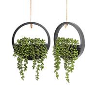 Floweroyal 2 piante grasse artificiali da appendere, 30 cm, filo di perle finte in vaso con cordino da 20 cm, per decorazione da parete interna ed esterna (nero)