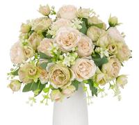 Floweroyal 4 mazzi di peonie artificiali, fiori bianchi e verdi, in seta, per matrimoni, feste, centrotavola, composizioni floreali, decorazione per la casa e la cucina.