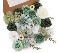 Floweroyal Fiori artificiali combinati di fiori verdi mix di fiori di seta dalia rose con steli per bouquet da sposa fai da te, baby shower, composizioni floreali, centrotavola da tavola, decorazioni