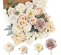 Floweroyal Fiori Artificiali Fiori di Seta Bianco Rose Dalia con Steli per Bouquet da Sposa, Baby Shower, Disposizione floreale, Centrotavola, Decorazioni per la casa.