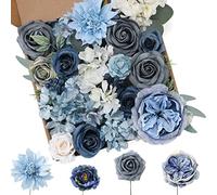 Floweroyal Fiori Artificiali Fiori di Seta Blu Rose Dalia con Steli per Bouquet da Sposa, Baby Shower, Disposizione floreale, Centrotavola, Decorazioni per la casa.