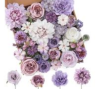 Floweroyal Fiori Artificiali Fiori di Seta Viola Rose Dalia con Steli per Bouquet da Sposa, Baby Shower, Disposizione floreale, Centrotavola, Decorazioni per la casa.