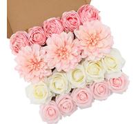 Floweroyal Fiori artificiali rosa dalia con steli per bouquet da sposa fai da te, baby shower, composizioni floreali, centrotavola, decorazioni per la casa