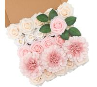 Floweroyal Fiori rosa artificiali dalia con steli per bouquet da sposa fai da te, baby shower, composizioni floreali, centrotavola, decorazioni per la casa
