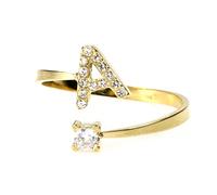 Flowers Anello in Acciaio Regolabile colore argentato o dorato con Lettera iniziale Nome e Punto Luce. Lettera ricoperta di piccoli strass brillanti (Dorato A)