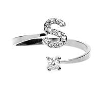 Flowers Anello in Acciaio Regolabile colore argentato o dorato con Lettera iniziale Nome e Punto Luce. Lettera ricoperta di piccoli strass brillanti (Argentato S)
